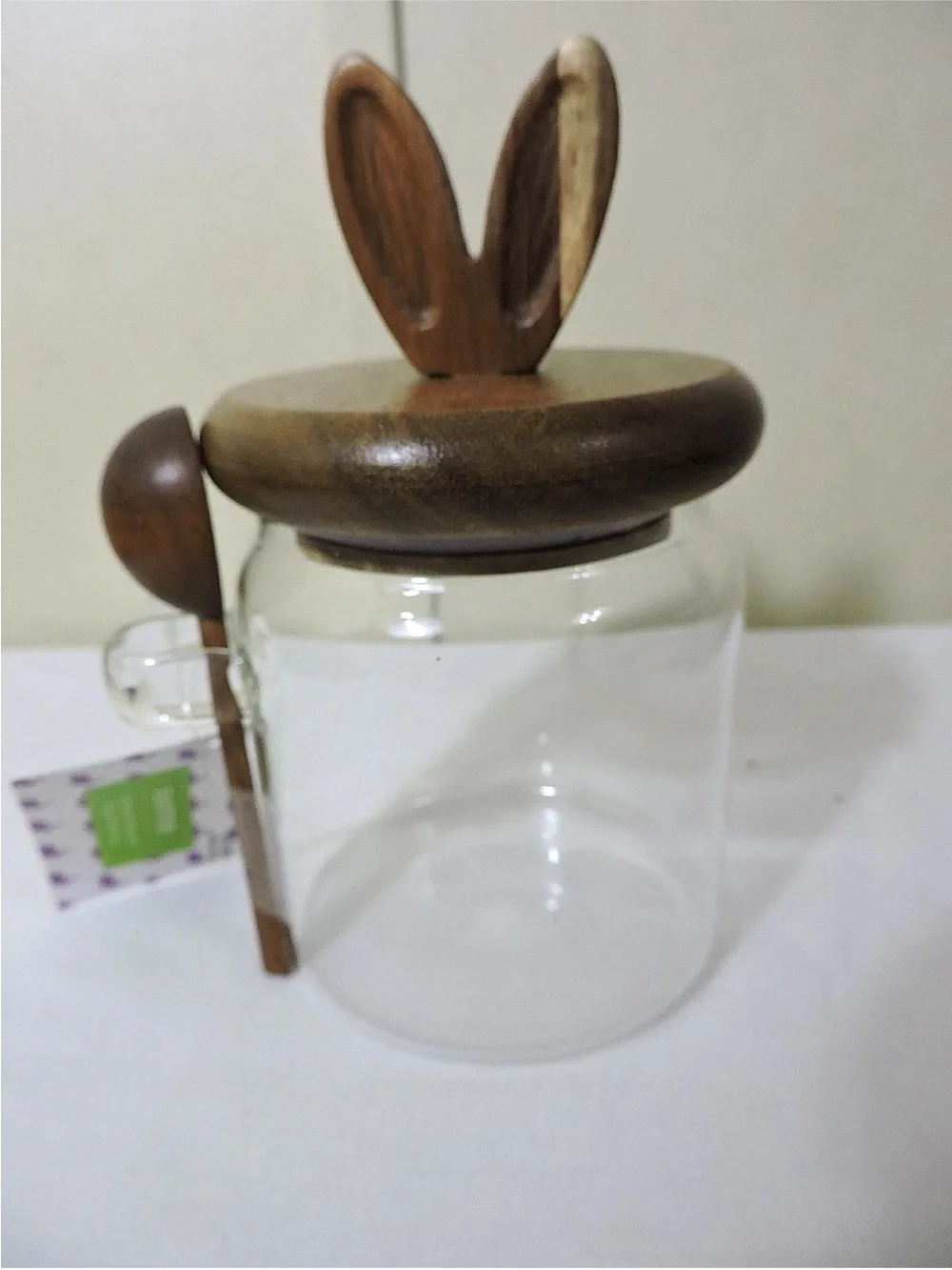New Wood Lid Glass Jar Cannister with Wood Scoop New with Tag